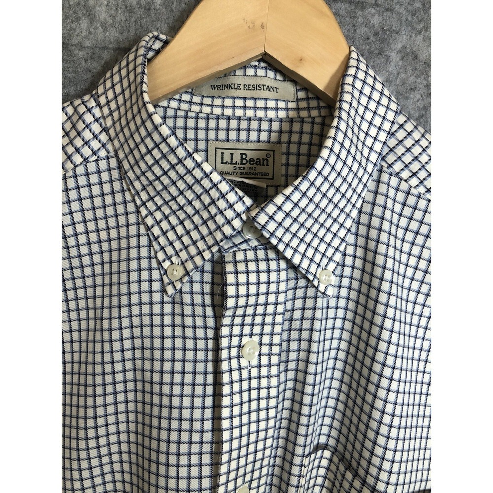 L.L. Bean Shirt Men Medium Blue Check Kennebunk Casual Career Business